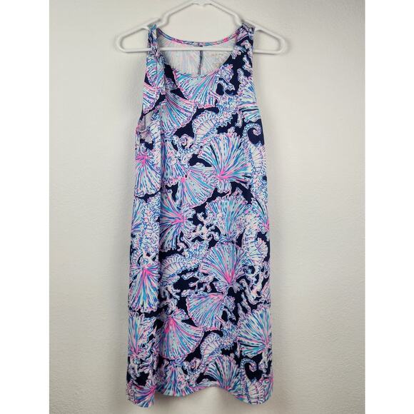 Lily Pulitzer Luella Sleeveless Dress in Deep Sea Shells Blue Pink Size Medium - Picture 1 of 7